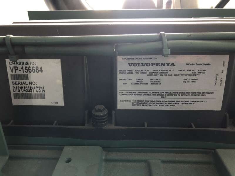 Used Volvo Penta TAD1643GE Diesel Generator, 254 Hrs and 255 Hrs, EPA Tier 2