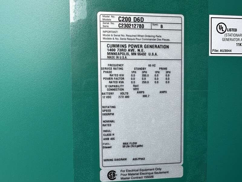 New Cummins C200D6D QSB7-G5 NR3 Diesel Generator, EPA Tier 3