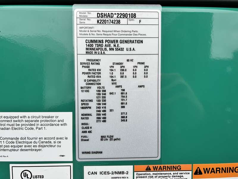 New Cummins DSHAD QSL9-G2 NR3 Diesel Generator EPA Tier 3