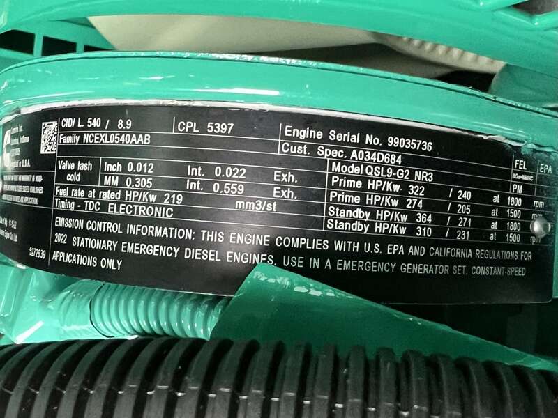 New Cummins DSHAD QSL9-G2 NR3 Diesel Generator EPA Tier 3