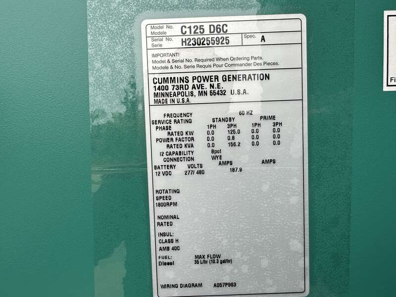 New Cummins C125D6C QSB5-G6 NR3 Diesel Generator, EPA Tier 3