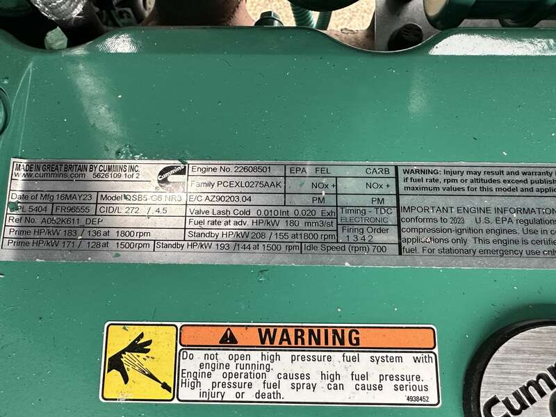 New Cummins C125D6C QSB5-G6 NR3 Diesel Generator, EPA Tier 3