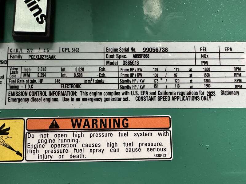 New Cummins C100D6C QSB5-G13 NR3 Diesel Generator, EPA Tier 3