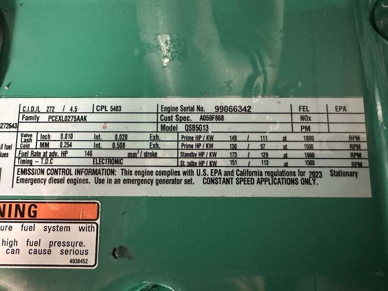 New Cummins C100D6C QSB5-G13 NR3 Diesel Generator, EPA Tier 3