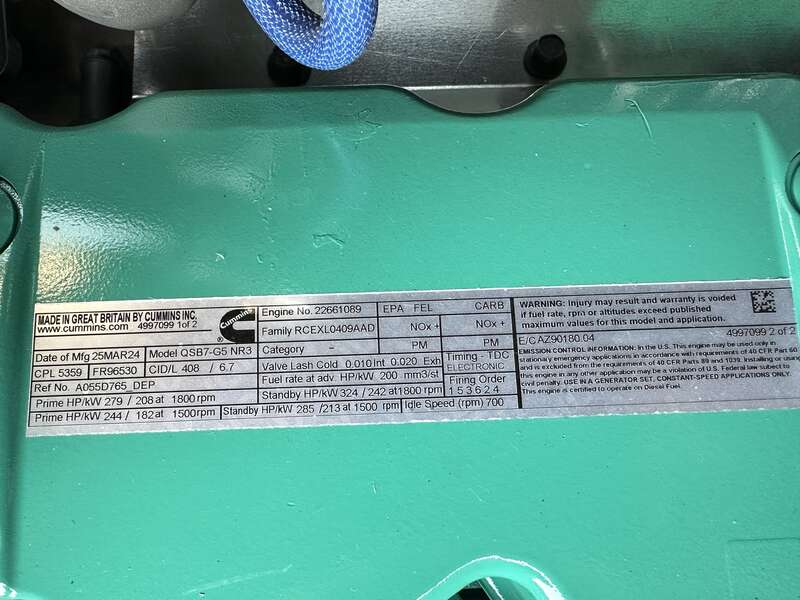 New Cummins C200D6D QSB7-G5 NR3 Diesel Generator, EPA Tier 3