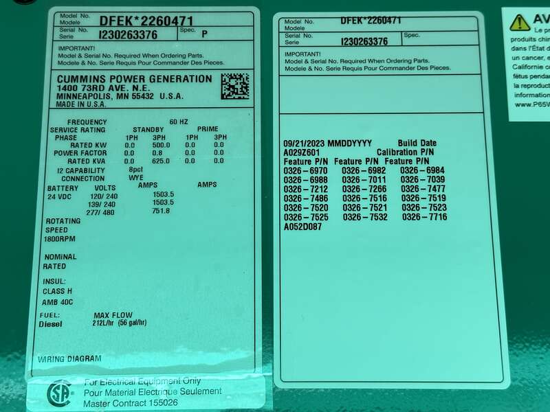 New Cummins DFEK QSX15-G9 Diesel Generator 0 Hrs EPA Tier 2