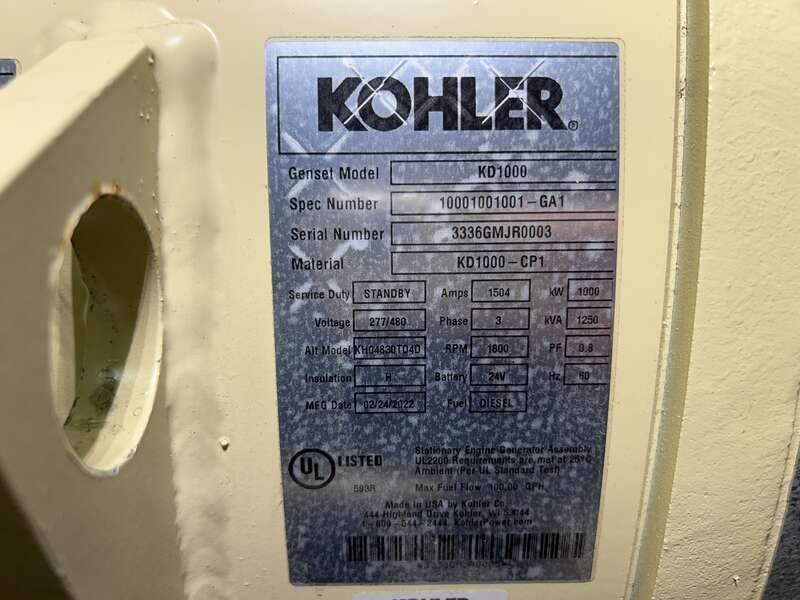 New Kohler KD1000 KD27V12 Diesel Generator 0 Hrs EPA Tier 2