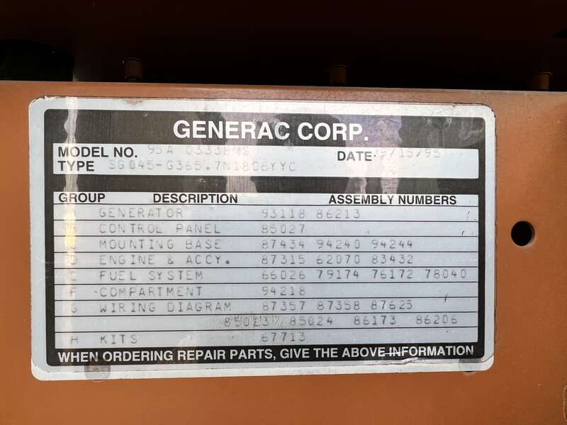 Used Generac SG045 Natural Gas / Propane Generator, 410 Hrs