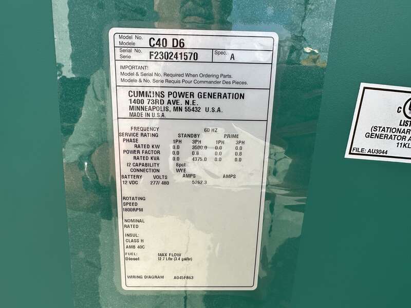 New Cummins C40D6C 4BT3.5-G5 NR3 Diesel Generator, EPA Tier 3