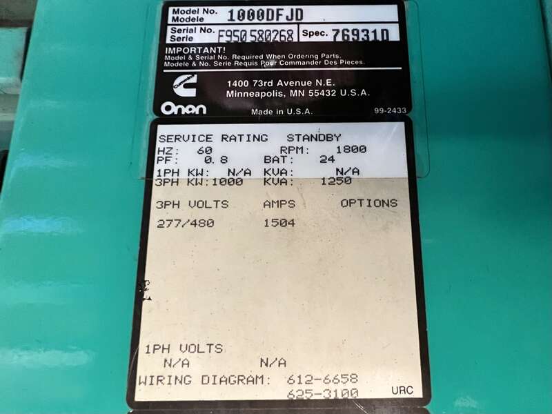 Used Cummins DFJD Diesel Generator, 1441 Hrs