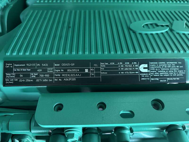 New Cummins DFEK QSX15-G9 Diesel Generator EPA Tier 2