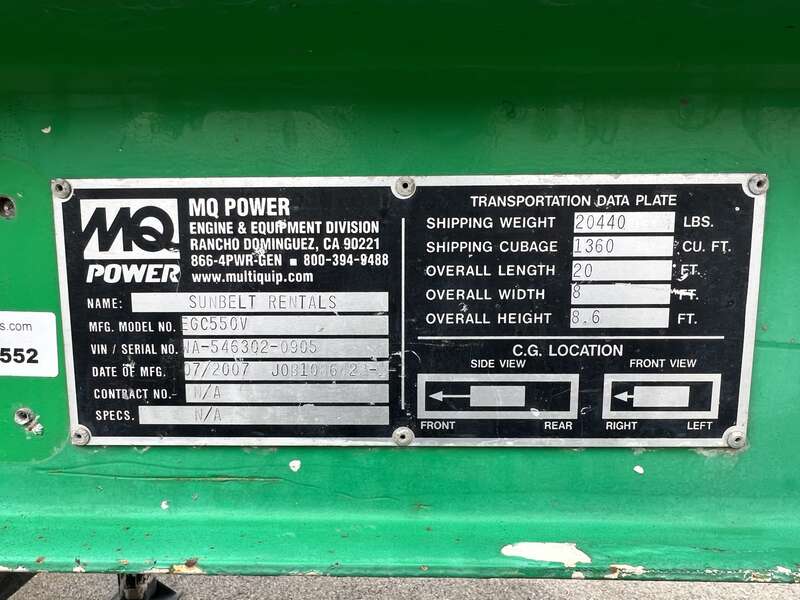 Used MQ EGC-550V Volvo Penta Rental Grade Diesel Generator 11487 Hrs EPA Tier 2
