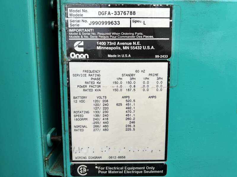 Used Cummins DGFA Rental Grade  Diesel Generator, 7026 hrs