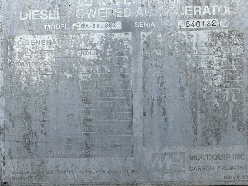 Used Multiquip DCA-85USJ Rental Grade Diesel Generator, 26515 Hrs, EPA Tier 3