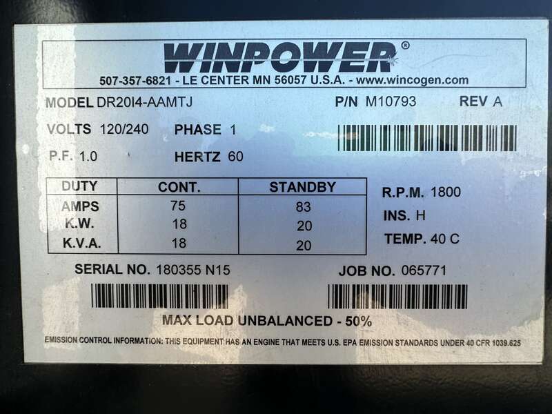 Used Winpower DR20 Isuzu BV-4LE1 Rental Grade Diesel Generator 6886 Hrs EPA Tier 3