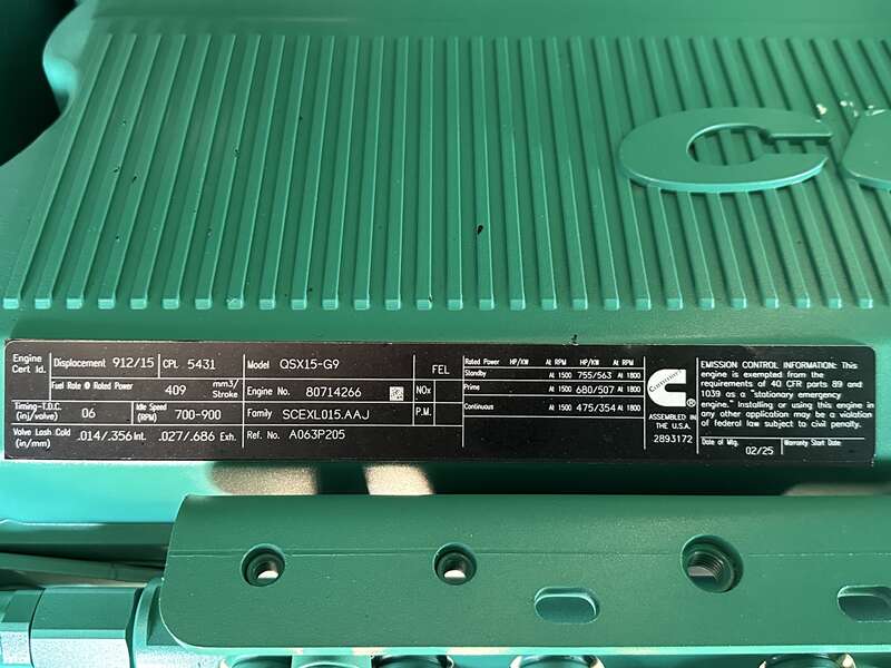 New Cummins DFEK QSX15-G9 Diesel Generator EPA Tier 2