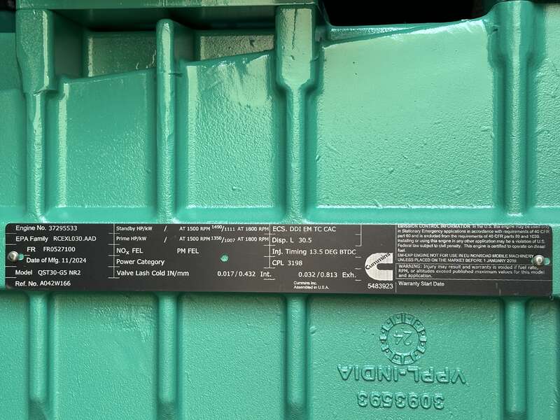 New Cummins DQFAD QST30-G5 NR2 Diesel Generator, EPA Tier 2
