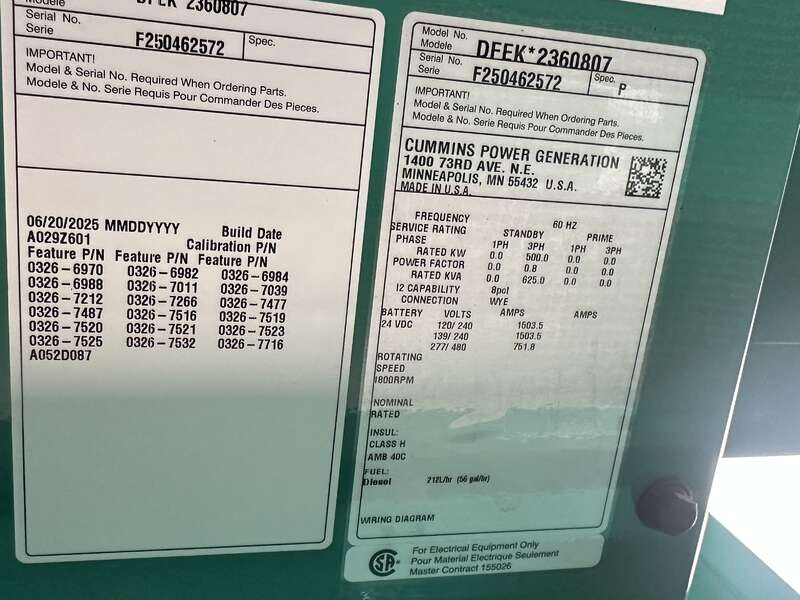 New Cummins DFEK QSX15-G9 Diesel Generator EPA Tier 2