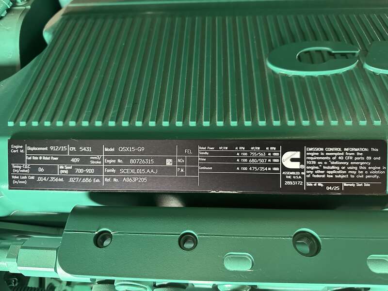 New Cummins DFEK QSX15-G9 Diesel Generator EPA Tier 2