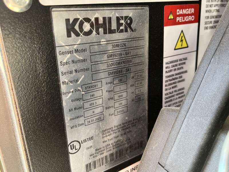 New Kohler 30REOZK Diesel Generator, 0 Hrs, EPA Tier 3, Single Phase