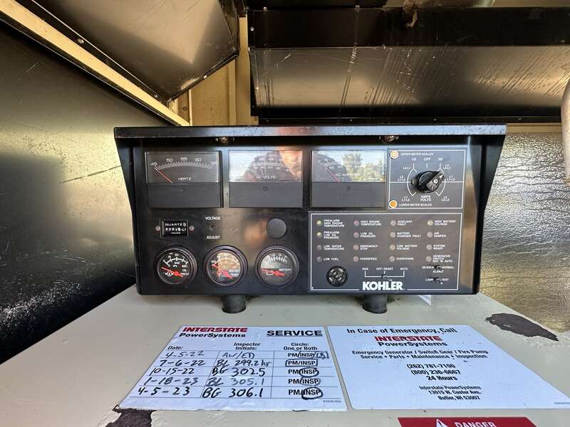 Used Kohler 125RZG Natural Gas Generator, 307 Hrs