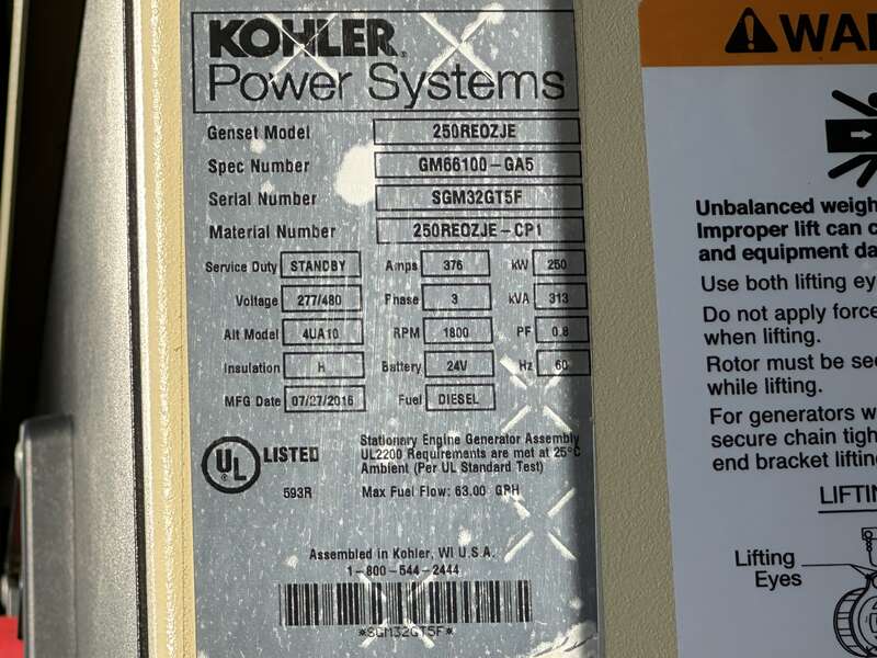 Used Kohler 250REOZJE Diesel Generator, 79 Hrs, EPA Tier 3