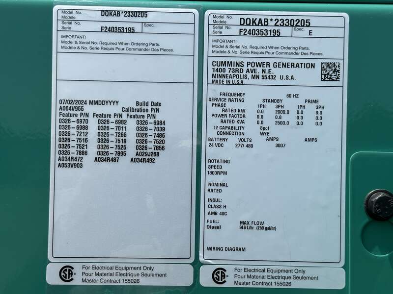 New Cummins DQKAB Diesel Generator, EPA Tier 2