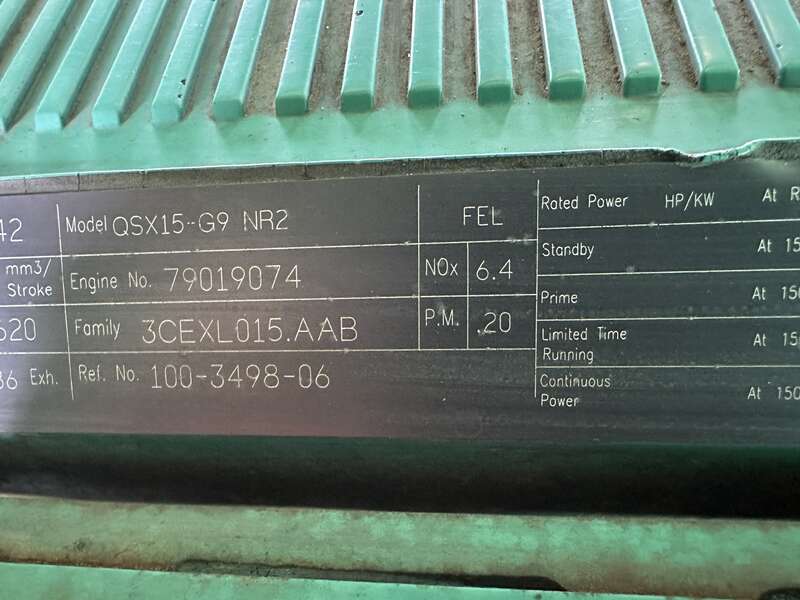 Used Cummins DFEK QSX15-G9 Diesel Generator, 140 Hrs, EPA Tier 2