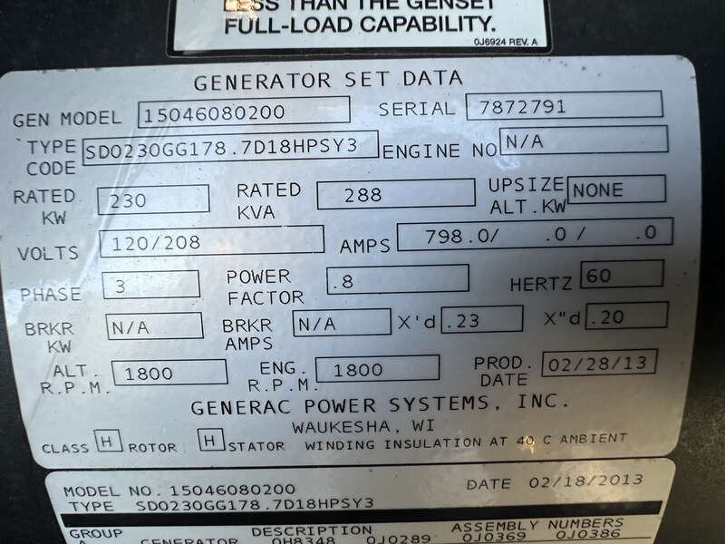 Used Generac Iveco/FPT 8.7L Diesel Generator, 531 Hrs, EPA Tier 3