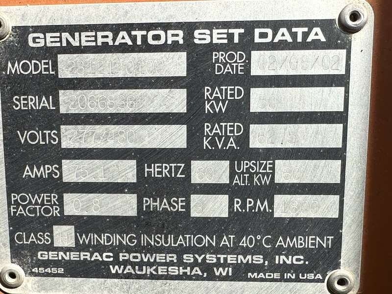 Used Generac SG0050 Natural Gas / Propane Generator, 352 Hrs