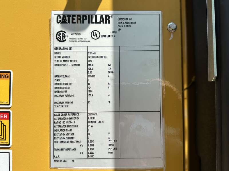 Used Caterpillar D125-6 Diesel Generator 3 Hrs EPA Tier 3