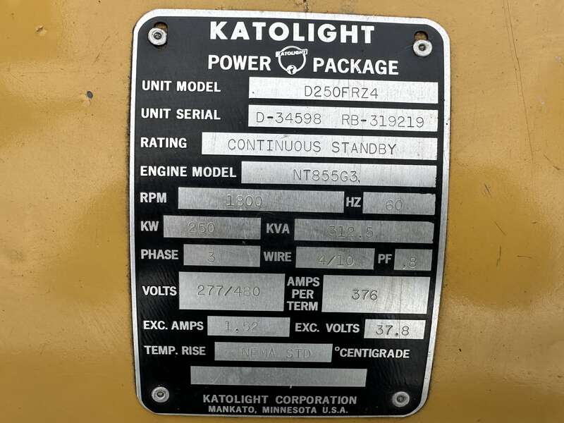 Used Katolight D250FRZ4 Diesel Generator, 681 Hrs
