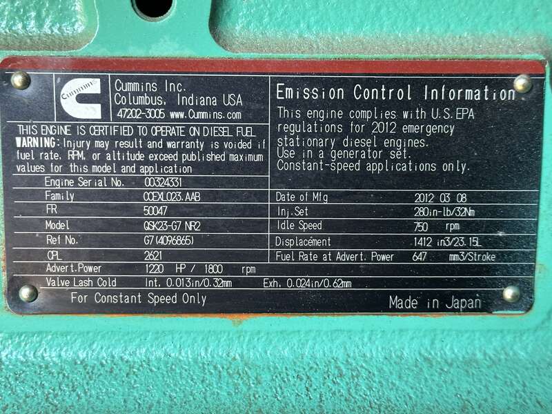 Used Cummins DQCB QSK23-G7 NR2 Diesel Generator, 468 Hrs, EPA Tier 2