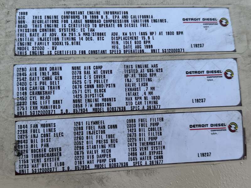 Used Kohler 450REOZD4 MTU 8V2000 Diesel Generator, 519 Hrs