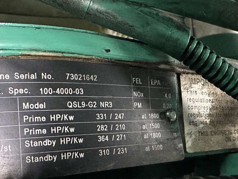 Cummins DSHAD QSL9-G2 NR3 Diesel Generator,  296 Hours EPA Tier 3