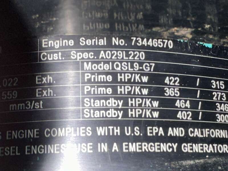 Used Cummins DQDAA QSL9-G7 Diesel Generator, 193 Hrs, EPA Tier 3