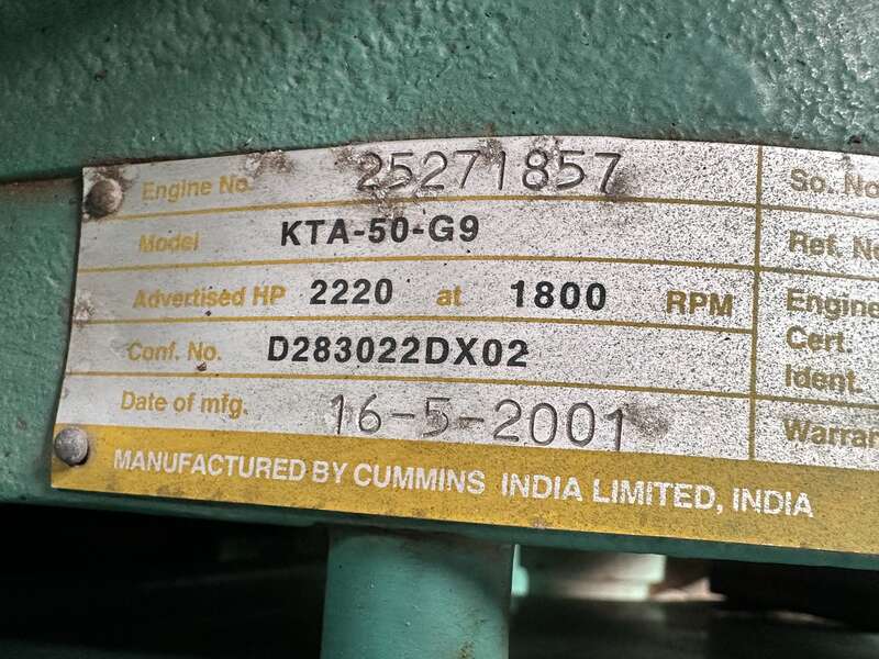 Used Cummins DFLE KTA50-G9 Diesel Generator, 179 Hrs