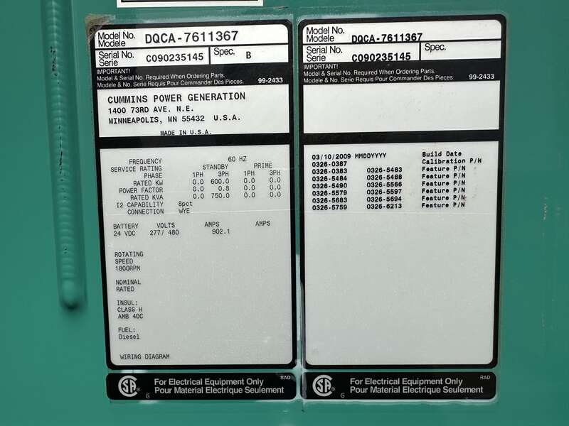 Used Cummins DQCA QSK23-G7 Diesel Generator, 685 Hrs, EPA Tier 2