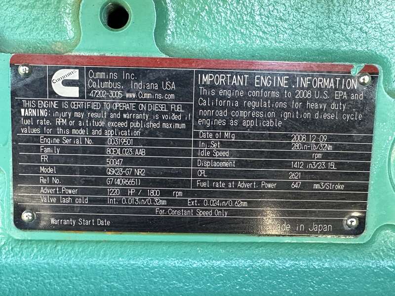 Used Cummins DQCA QSK23-G7 Diesel Generator, 685 Hrs, EPA Tier 2