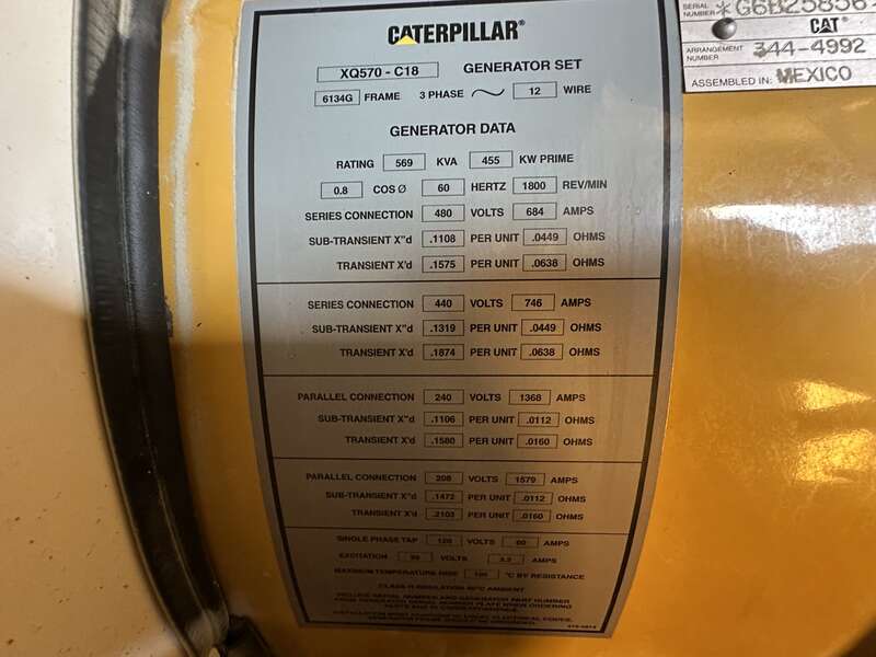 Used Caterpillar XQ570 Rental Grade Diesel Generator, 2011 Hrs, EPA Tier 4F